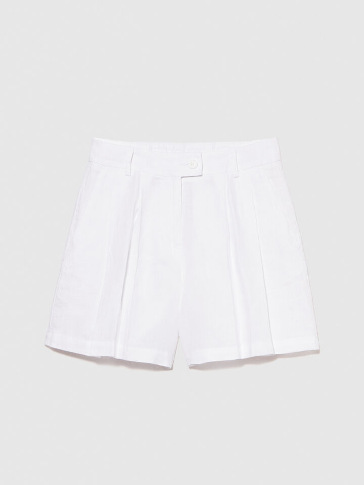 100% linen shorts - women's shorts - White | Sisley image number 6